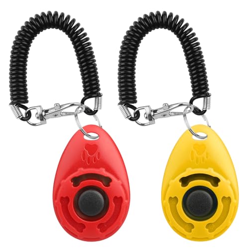 Diyife Dog Clicker for Training, 2 Pack Dog Training Clicker - color: Red and Yellow