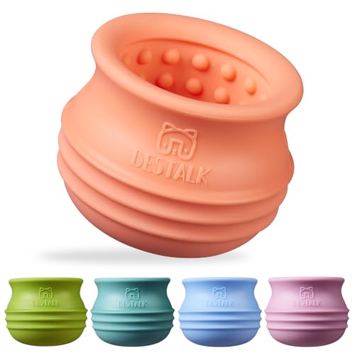 Dog Enrichment Treat Toy, Long-Lasting Wobbly Interactive Freeze Lick Toys for Dogs, Stuffable Puzzle Feeder Toy for Boredom, Silicone Treat Dispensing Chew Toy (Pastel Orange,S) - color: Pastel Orange, size: S