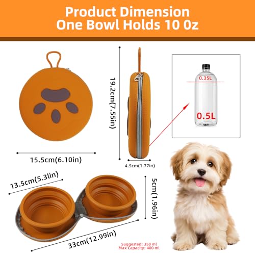 Zegcohjave 2-in-1 Collapsible Dog Bowls,Portable Dog Food and Water Bowl - color: brown