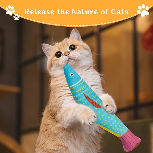 Soft Catnip Toys Fish, 3 Pack Bell Sound Cat Toys for Indoor Cats - color: Kingfish