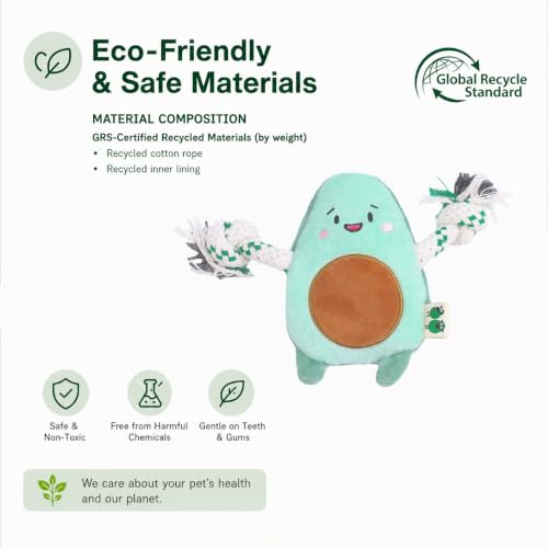 Green Sheep Puppy Plush Dog Toy, No Stuffing Squeaky Toy with Recycled Cotton Rope for Teething, Comfort and Gentle Play, Small Dogs and Puppies, Chew Toy, Avacado - color: Avocado
