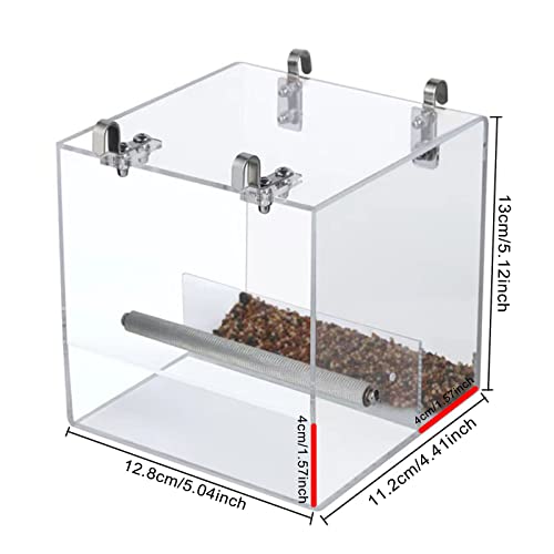 No Mess Bird Feeder for Cage, Automatic Acrylic Bird Feeder Seed Catcher Tray Cage with Stainless Steel Hooks for Small Parrots Canary Parakeet Budgerigar Crested Cockatiel Lovebird (Small) - size: Small