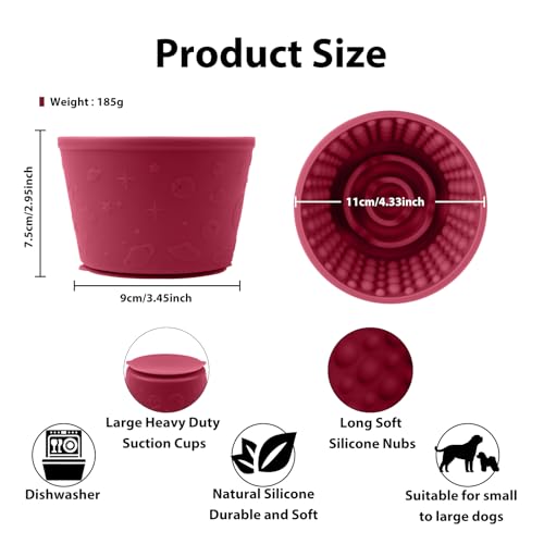 Dog Slow Feeder Lick Bowl - Non-Slip Licking Treat Dispenser for Small Medium Large Dogs, Promotes Anxiety Relief & Prevents Choking, Easy to Clean Feeding Bowl (Wine Red, S) - color: Wine Red, size: S