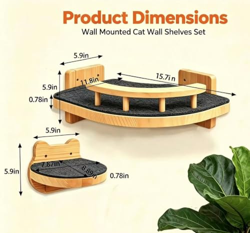 LSCQYYCC- Cat Wall Shelves, Cat Shelf with 3Wide Perch Steps, Modern Floating Cats Stairs for Indoor Sleeping, Playing, Climbing