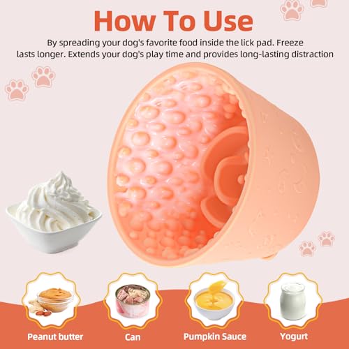 Dog Lick Bowl, Non-Slip Freeze Slow Feeder Small Medium, 1.6 Cup - color: Light Orange