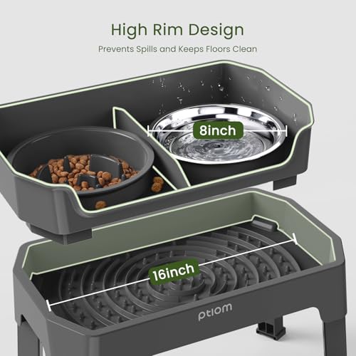 4-in-1 Elevated Slow Feeder Dog Bowls, 4 Height Adjustable Mess Proof Raised Dog Bowl Stand with Licking Plate, 2 Stainless Steel Dog Food Bowl & Slow Feeder for Large Medium Small Dogs Pets - color: Grey, size: 1 Slow Feeder + 2 Stainless Steel Bowls