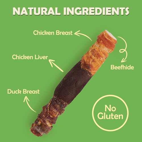 MON2SUN Dog Treats, 9 Inch Triple Flavor Wrapped Rawhide Rolls, 22.2oz - size: 1.39 Pound (Pack of 1)