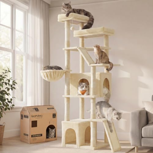 Feandrea Large Cat Tree, 72.6" Tall Sturdy Cat Tower for Indoor, Beige - color: Beige