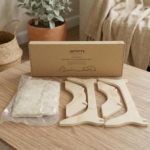 JSPYFITS Elevated Cat Bed Hammock, Raised Cat Bed with Dual-Sided Plush & Linen Cushion, Machine Washable & Breathable Cover Tool Free Easy Assembly, up to 66Lbs (Beige) - color: Chic Beige