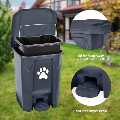 Outdoor Trash Can Dog Poop Bin Dog Waste Trash Can Pet Outside Garbage Can - color: Grey with 5rolls Bags