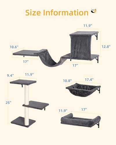Aechonow Heavy Duty Cat Wall Shelves for Large Cats, 5-in-1 Cat Furniture