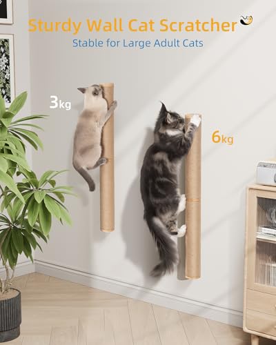 Aechonow 68" Wall Mounted Cat Scratcher,2Pcs of 34in Sisal Scratching Posts - color: Brown - 2Pcs