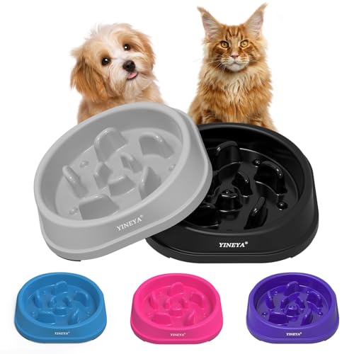 YINEYA 2PCS Anti-Choking Slow Feeder Dog Bowls Small Size Dog, Slow Feeder Cat Bowl, Supplies and Puzzle for Pet - color: B - Gray & Black, size: Small