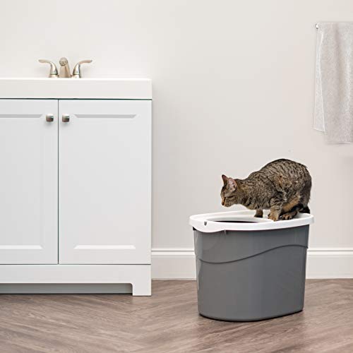IRIS USA Top Entry Cat Litter Box, Hooded Privacy, Large, Gray/White - color: Gray w/ Scoop, style: Oval
