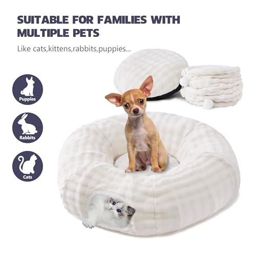 Bubble Round Cat Tunnel for Indoor Cats, Cream White - color: Cream White, size: Round