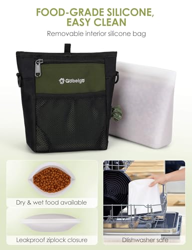 Gobeigo 4 Cup Dog Treat Pouch with Silicone Insert Bag& Clicker(Army Green) - color: Army Green