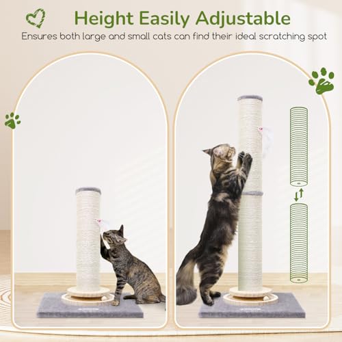 Globlazer Extra Thick Large Scratching Post for Indoor Cats Adults and Kittens, 35in Tall Natural Sisal Rope Scratcher Post, Large Cat Scratcher with Ball Interactive Toy, SC35, Light Grey - color: Light Grey