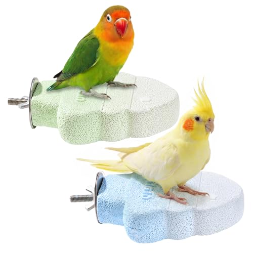 Parrot Perch Nails & Beak/Toe Grinding Stone Bird Perch for Cage 2 Pack - color: Blue+Green