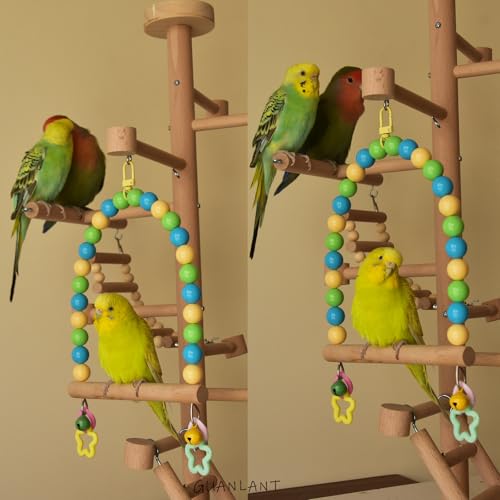 Wooden Bird Swing for Cage Large Parrot Hanging Toys Cockatiel Perch Stand - color: Oceanic palette