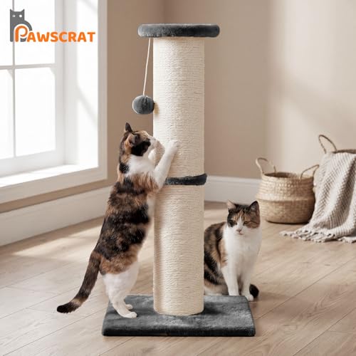 PAWSCRAT 32-Inch Tall Cat Scratching Post, 5-Inch Diameter, Sisal, Grey - color: Gery