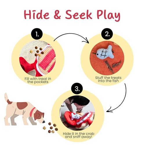 Hide and Seek Plush Dog Toys, Crab Interactive Toy for Small Dogs, Red Puppy Puzzle Squeaky Toys with Crinkle Papers, Durable Snuffle Dog Toys for Medium Pet - color: Red Crab