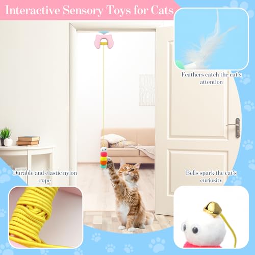 Cat Toys Interactive, Kitten Hanging Toys for Indoor Cats with 1*Caterpillar & 2*Flying Bird Toy, Automatic Door Frame Cat String Toy for Bored Indoor Adult Cats,Detachable,Rechargeable Design - color: Pink