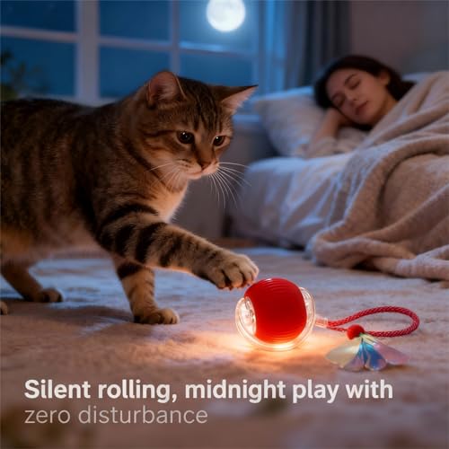 JBD Automatic Cat Toy Ball for Indoor Cats, Interactive Self Moving Electronic Cat Toys, USB Rechargeable, Silent Auto Rolling Kitten Toy for Boredom Relief & Exercise - color: Red
