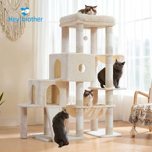 Hey-brother Cat Tree Tower with Plush Steped Condos, Big Platform, MPJ071M - color: Beige, size: 50 inches