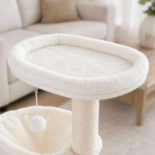 Smouatou Cat Tree with Cat Condo and Two Hammocks, Cat Tower with Scratching Posts and Scratching Pads Cat Toys, Beige - color: Beige2, size: Small