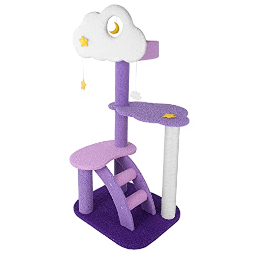 43 Inch Cat Tree Tower for Indoor Cats, Cute Purple Pink Cloud Cat Tower - size: 43 Inch Cat Tree