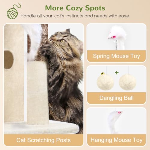 Globlazer Cat Tree Tower for Indoor Cats Large Adult, FC50, Beige - color: Beige, size: XL