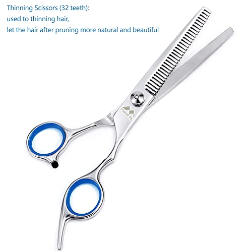 Dog Scissors with Round Tip, 6 in 1 Dog Grooming Kit, Stainless Steel Pet Grooming Scissors for Full Body, Face, Nose, Ear and Paw (Blue)