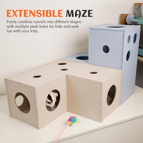 PETKARAY Cat Tunnel, Original Cat Hideaway Cave for Indoor Cats, Large Kitten Play Tubes and Tunnels, Soft Felt Cat Toy with Interactive Peek Hole, Grey L Shape - color: Grey, size: L-shape Tunnel