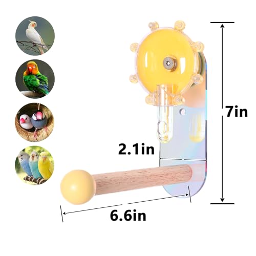 Rotating Foraging Puzzle Toy for Parrots with Colorful Acrylic Perch - Interactive Mental Enrichment Feeder Game for Cockatiels, Conures, Budgies, Lovebirds (Yellow, M) - color: yellow