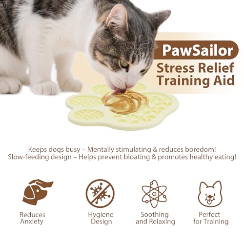 Lick Mat for Dogs and Cats, Slow Feeder Mats with Suction Cups - Bathing, Grooming and Training, Anxiety Relief Feeding Pad,Dishwasher-Safe Yellow - color: Light yellow-Paw