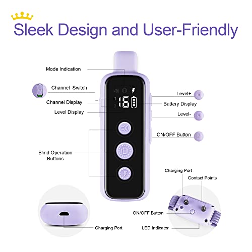 Bousnic Shock Collar for Dogs - Waterproof Rechargeable Dog Electric Training Collar with Remote for Small Medium Large Dogs with Beep, Vibration, Safe Shock Modes (8-120 Lbs) (Purple) - color: Purple