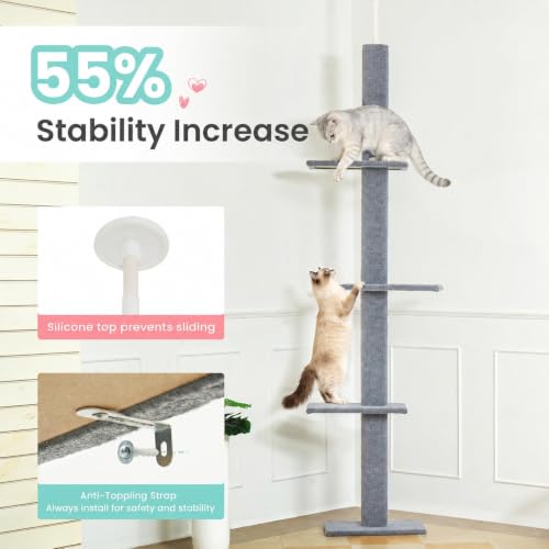Max & Marlow 95-108" Floor to Ceiling Cat Tree for Indoor Cats, Light Grey - color: Light Grey