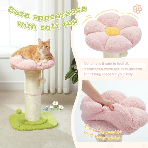 PEQULTI Flower Cat Scratching Post, Super Thick 5.5in Sisal Post, Pink