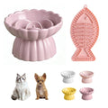 Ceramic Slow Feeder Cat Bowl 5.5inch with Lick Mat,Raised Cat Food Bowl for All Cats and Puppy,Cute Flower Shape for Dry and Wet Food (Purple Bowl+ Pink Lick Mat) - color: Purple Bowl+ Pink Lick Mat