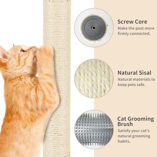 Fhiny 2PCS Cat Scratching Post Replacement, 15.7inch M8 Natural Sisal Cat Scratch Post with Cat Self Groomer Refill Pole Parts Kitten Climbing Furniture Protector Hemp Rope Scratcher for Spare White - color: White