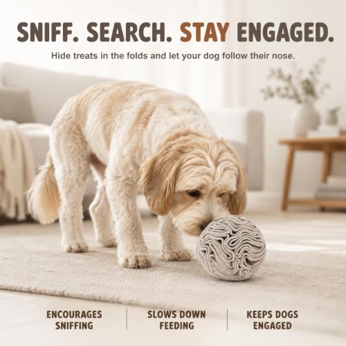 Light Brown Snuffle Ball for Dogs, Slow Feeder Mental Enrichment Toy for Small, Medium Dogs, Discreet Color Interactive Puzzle Game for Anxiety Relief & Indoor Fun, Machine Washable - color: Light Brown, size: Small