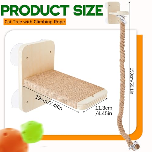 Weysat 2 Pcs Cat Climbing Rope Window Perch 59 Inch Wall Mounted Ladder