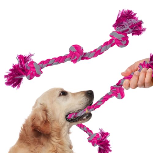 SunGrow Pink Dog Rope Toys, Twisted Triple Knotted Rope Bone, 2 Pack for Aggressive Chewers, Large Dogs Extra Strong, Heavy-Duty Dog Pull, Tug of War Ropes