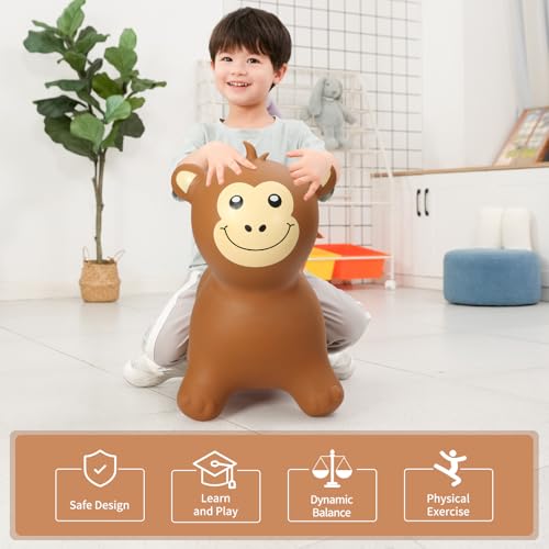 INPANY Bouncy Monkey Hopper Toys, Kids Ride on Rubber Bouncer - color: Brown Monkey