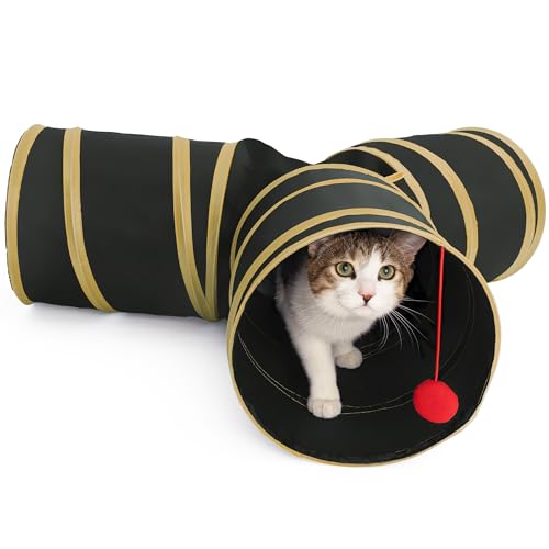3-Way Cat Tunnels for Indoor Cats - Rabbit Tunnels and Hideouts - Durable and Collapsible Cat Tubes and Tunnels for Active Play (Yellow) - color: Yellow