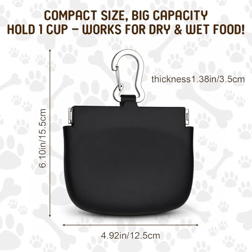 Silicone Dog Treat Pouch, Small Pocket Hand Free Dog Training Pouch Portable Black Pocket Sized Dogs Walking Bag with Carabiner for Pet Puppy Travel Outdoor Use