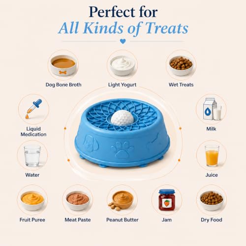 Dog Licking Bowl with Rolling Ball, Anti-Slip Slow Feeder (Blue) - color: Blue