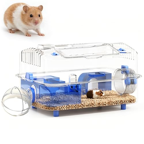 8-in-1 Dwarf Hamster Cage, No Assembly Full Transparent, Temporary Transitional/Breeding/Nursery Cage, 19.69×14.17×12.6 in,Fits Small Space/Kid’s Room, for Dwarf & Baby Hamsters - color: Blue