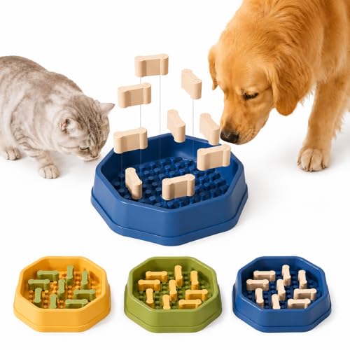 Adjustable Slow Feeder Dog & Cat Bowl, Non-Slip Puzzle Feeding Bowl, Healthy Eating Pet Bowl for Small Medium Dogs Cats (Blue) - color: BLUE