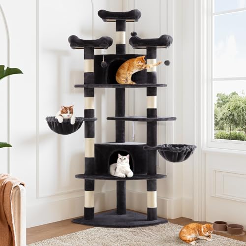 Allewie 73in Fan-Shaped Space-Saving Corner Cat Tree Tower, Dark Grey - color: Dary Grey